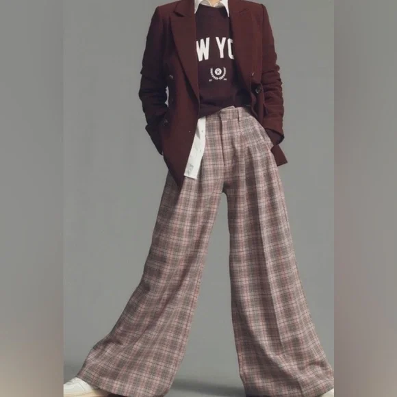 Maeve By Anthropologie The Avery Pleated Wide-Leg Trousers Plaid Edition - Picture 9 of 16